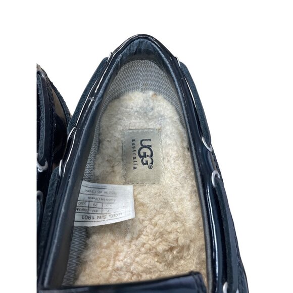 UGG Ashdale Black Patent Leather Sheepskin Rain Duck Shoes Sz 8 SKU 9488 - Picture 10 of 16